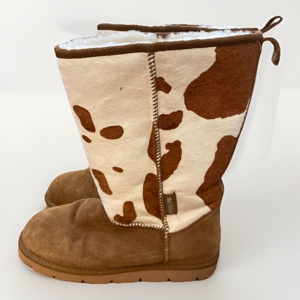 SuperLamb Turano Boots Womens 9E Wide Cow Print Calf Hair Sheepskin Suede 11"